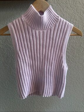 Zara Sleeveless Knit Sweater Womens Light Pink Size S High Neck